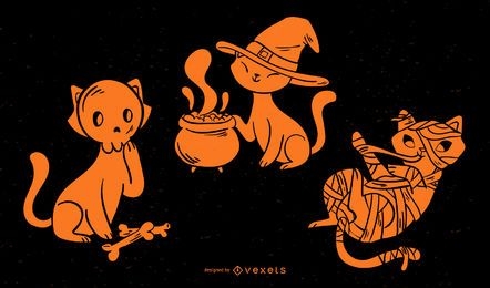Conjunto de silhueta de gato fofo de Halloween
