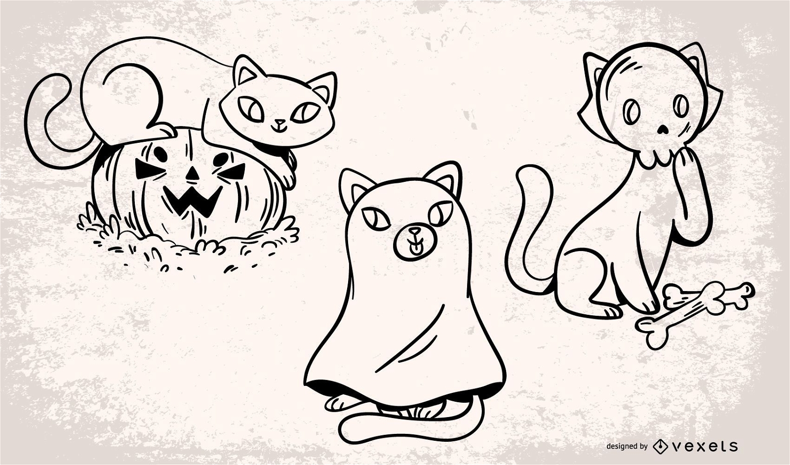 Conjunto de vectores de gatos de Halloween