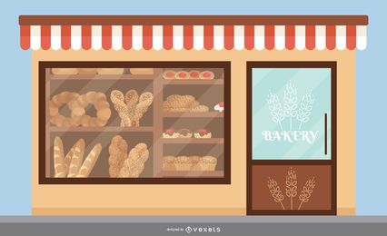 Gráfico de diseño plano de panadería tienda frontal Gráfico de diseño plano de panadería tienda frontal
