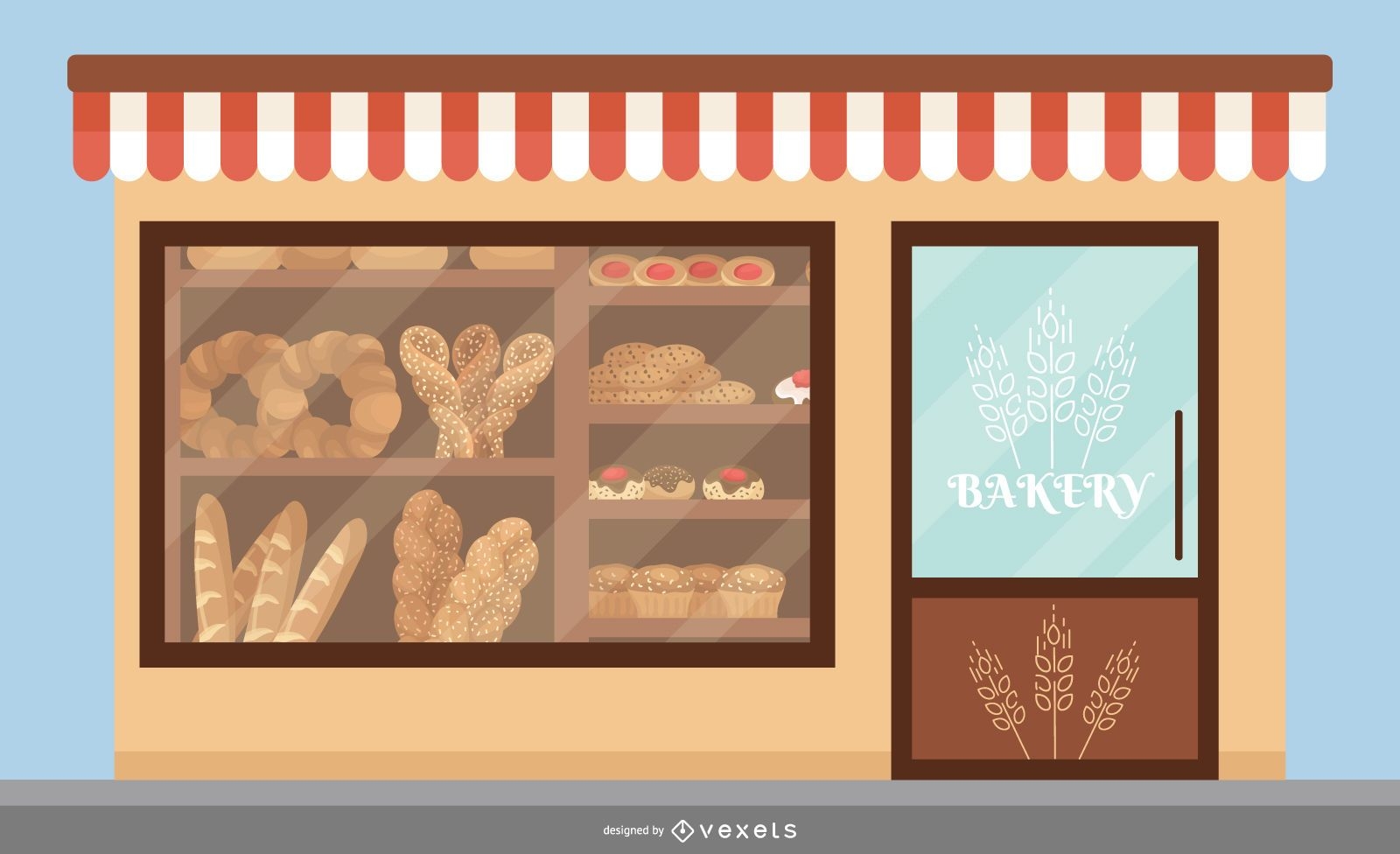Gráfico de diseño plano de panadería Front Store