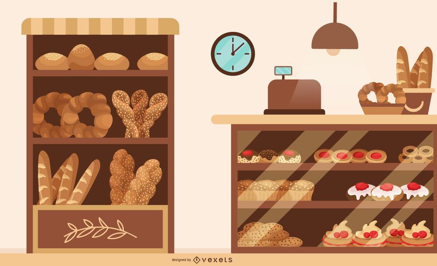 Ilustração plana de padaria Ilustração plana de padaria