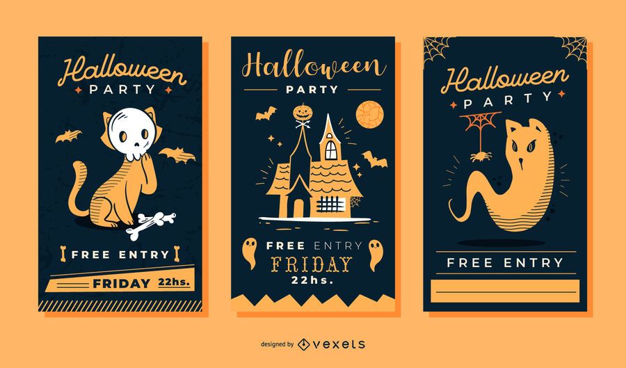 Cute halloween invitation vector set Cute halloween invitation vector set