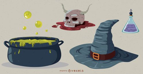 Halloween Hexerei Elemente Vektor Pack