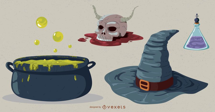 Paquete de vectores de elementos de brujería de Halloween Paquete de vectores de elementos de brujería de Halloween