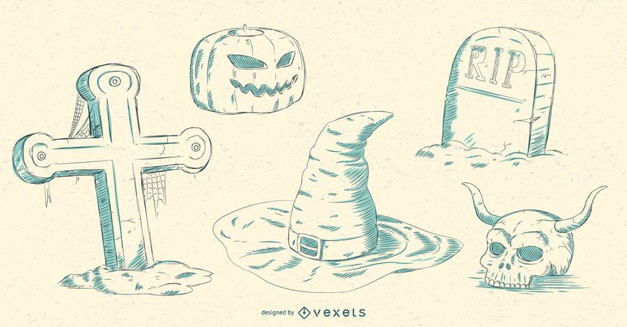 Conjunto de vectores de elementos de Halloween Conjunto de vectores de elementos de Halloween