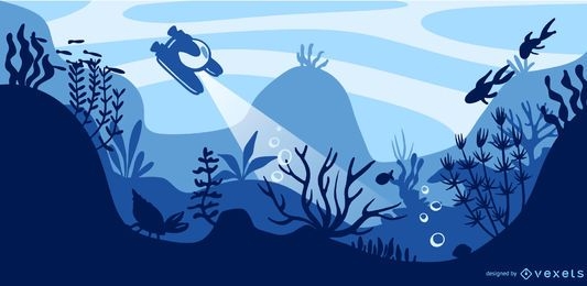Unterwasser flaches Illustrationsdesign