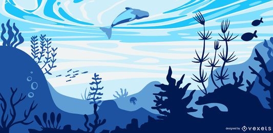Ilustración plana de delfines submarinos
