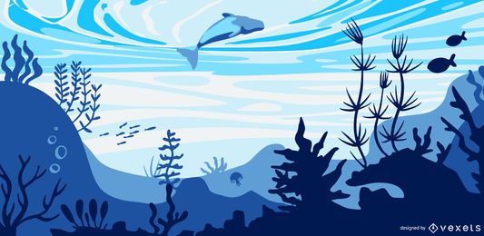 Underwater dolphin flat illustration Underwater dolphin flat illustration