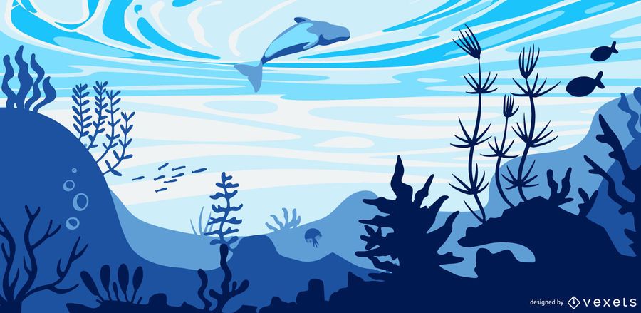 Ilustração plana de golfinho subaquático Ilustração plana de golfinho subaquático