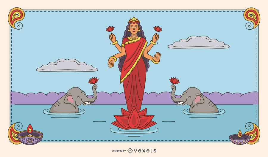Ilustración de color de Diwali Lakshmi Ilustración de color de Diwali Lakshmi