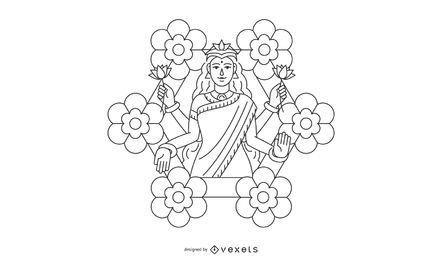 Ilustración de flores de línea Diwali Lakshmi