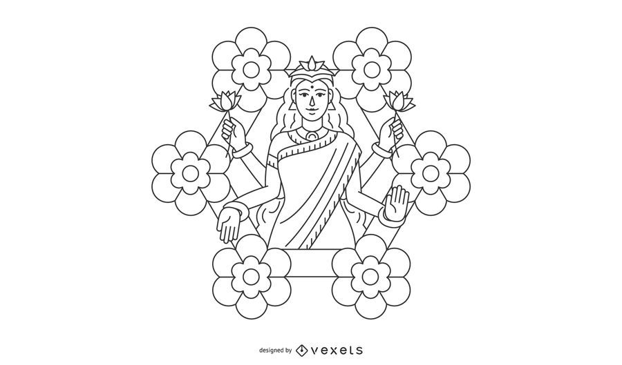 Line Diwali Lakshmi flowers illustration Line Diwali Lakshmi flowers illustration