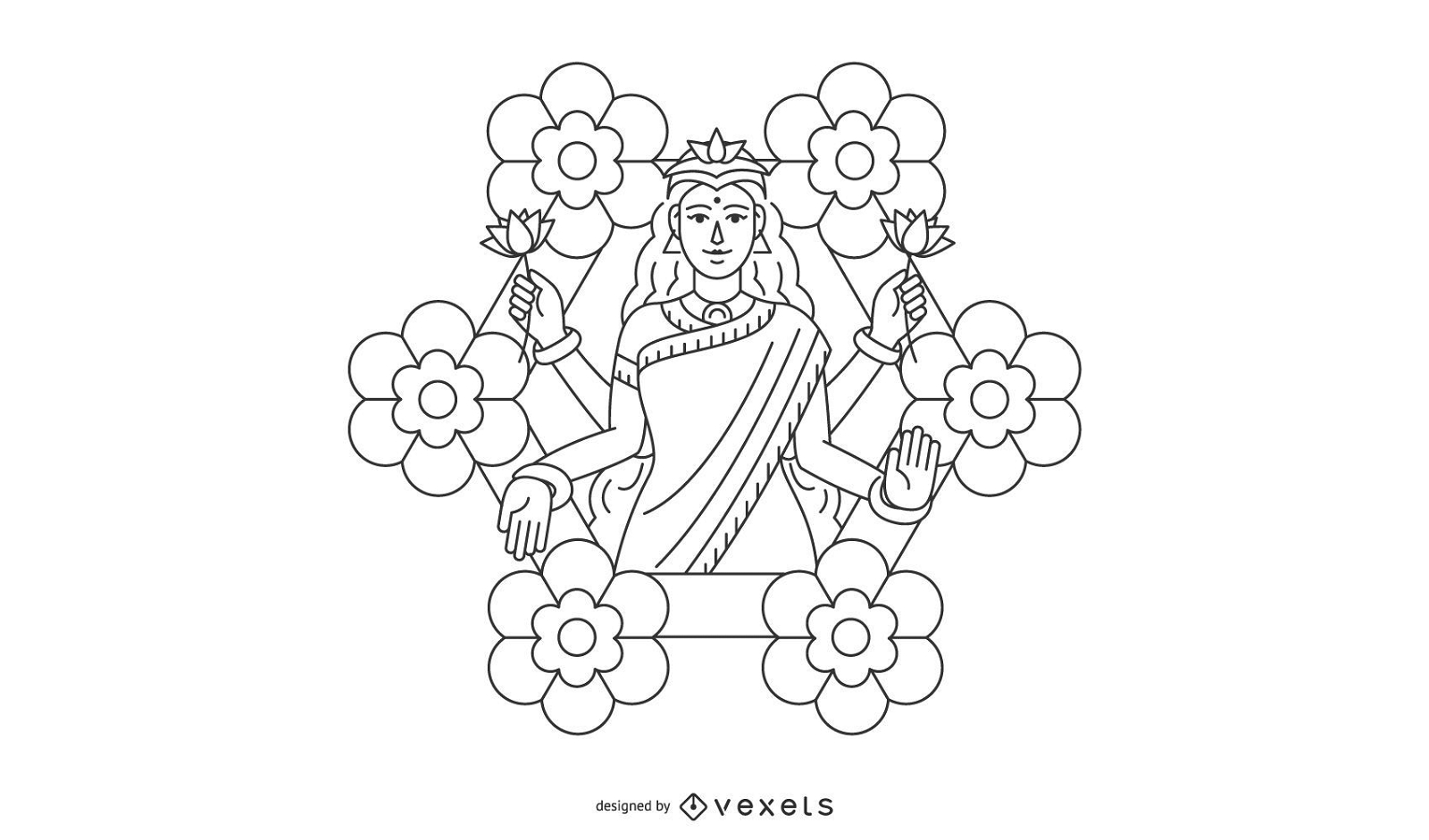 Line Diwali Lakshmi flowers illustration