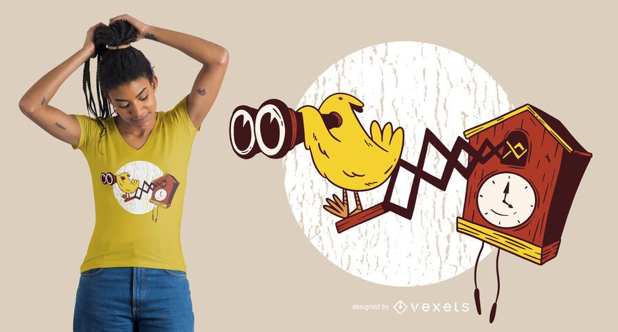 Diseño de camiseta de binoculares con reloj de cuco Diseño de camiseta de binoculares con reloj de cuco