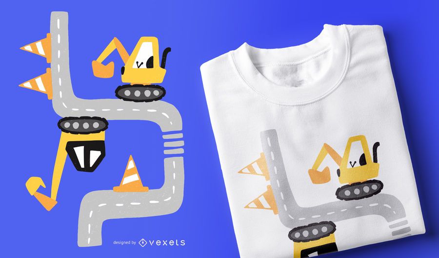 Street Excavator Cartoon T-shirt Design Street Excavator Cartoon T-shirt Design