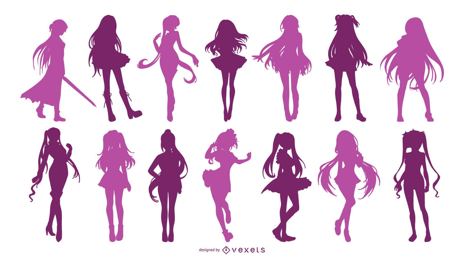 Anime Girl Silhouette Set