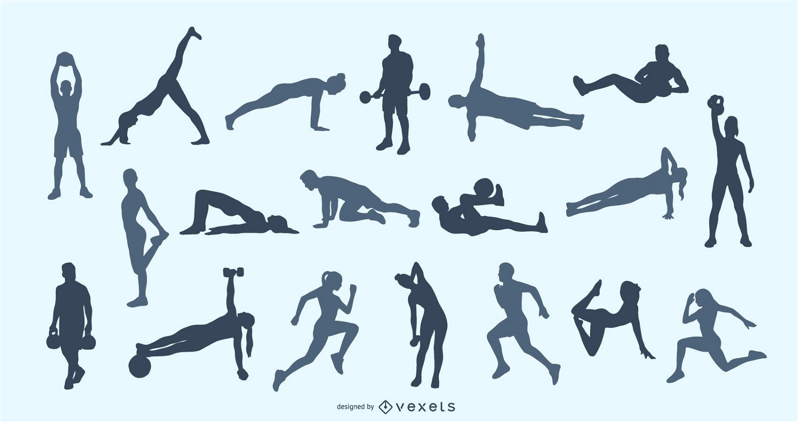 Conjunto de silhueta de poses de fitness