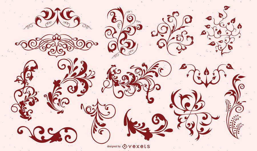 Floral Ornament Silhouette Set Floral Ornament Silhouette Set