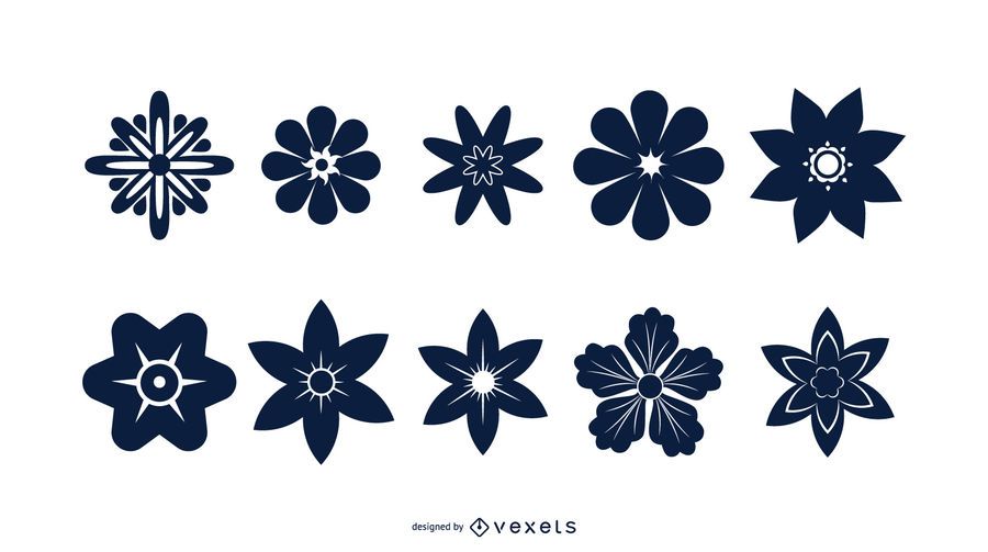 Flower Blue Silhouette Set Flower Blue Silhouette Set