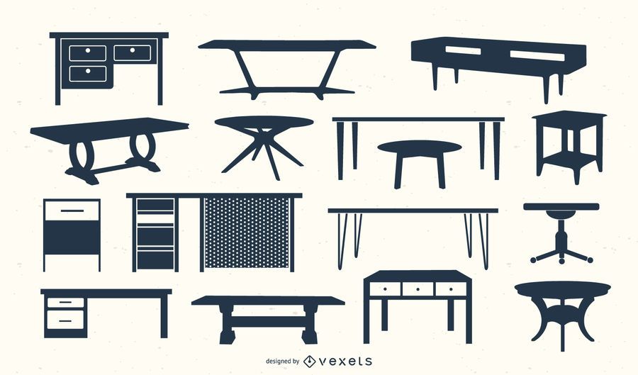 Table Desk Silhouette Vector Set Table Desk Silhouette Vector Set