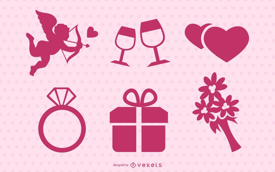 Valentines Day Pink Silhouette Set Valentines Day Pink Silhouette Set