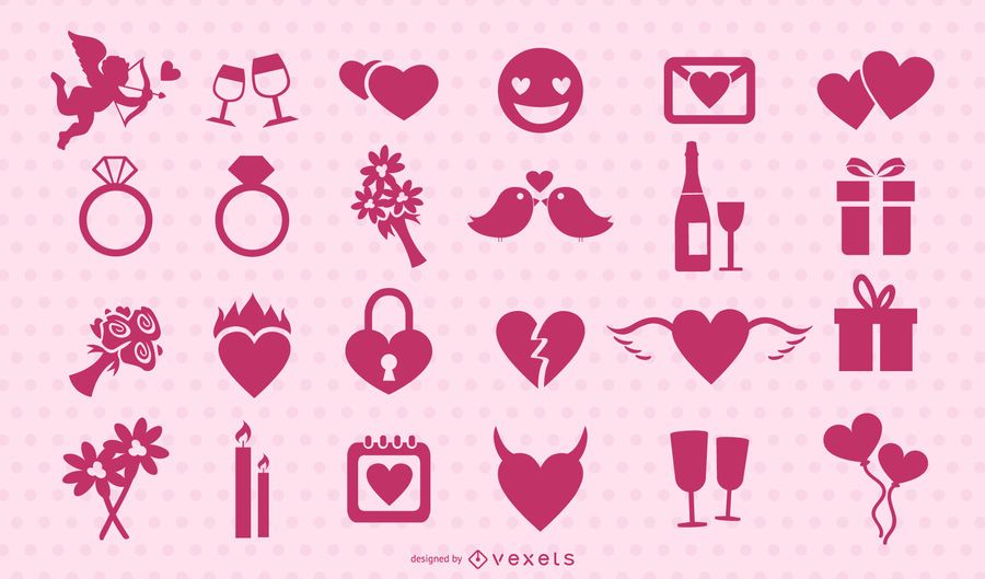 Valentines Day Pink Silhouette Set Valentines Day Pink Silhouette Set