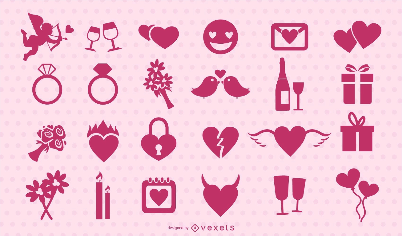 Valentines Day Pink Silhouette Set