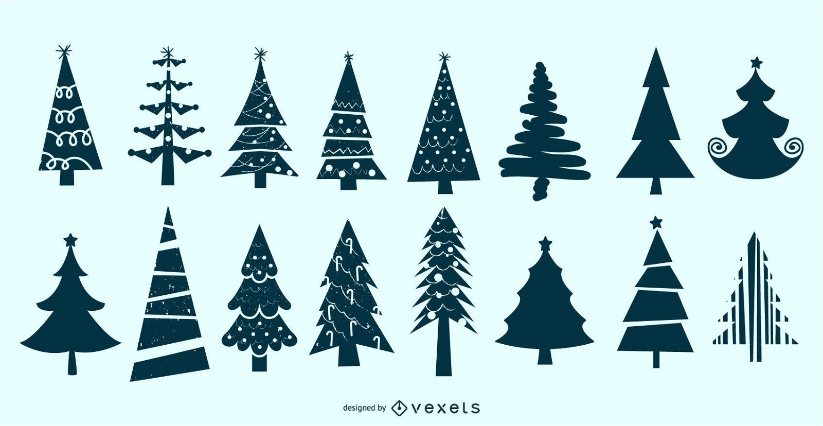 Conjunto de vectores de silueta de árbol de Navidad