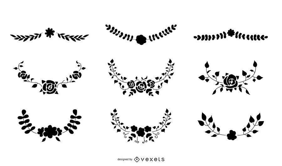 Floral Ornament Silhouette Vector Set Floral Ornament Silhouette Vector Set