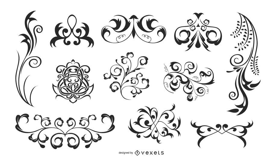 Vector Flourishes Silhouette Set Vector Download