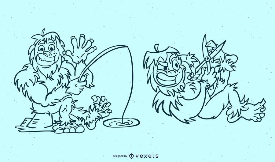 Abominable snowman hand drawn set Abominable snowman hand drawn set