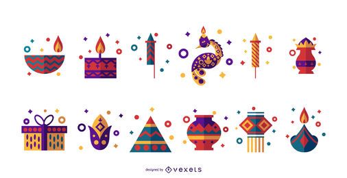 Diwali flat icon set Diwali flat icon set