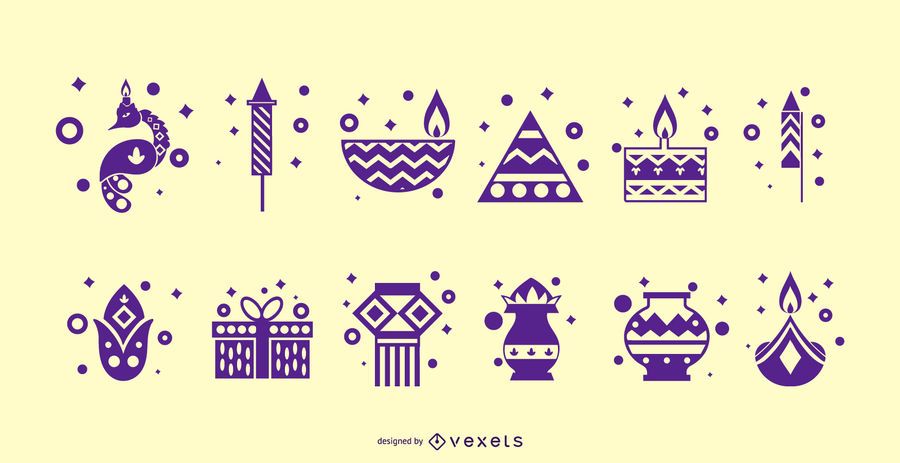 Diwali Flat Silhouette Icon Set Diwali Flat Silhouette Icon Set