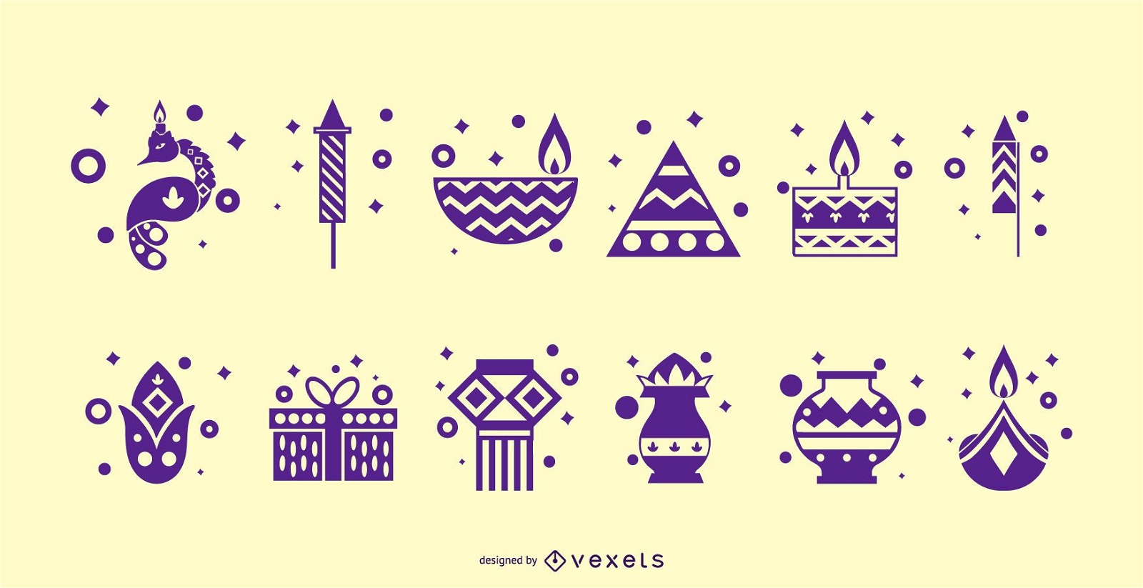 Conjunto de ícones de silhueta plana de Diwali