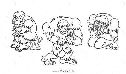Conjunto de trazos de dibujos animados Sasquatch