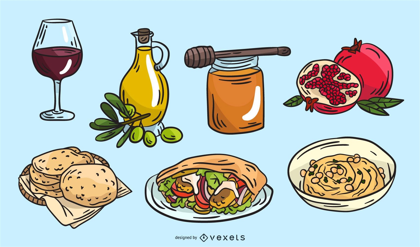 Conjunto de ilustração de comida tradicional de Israel