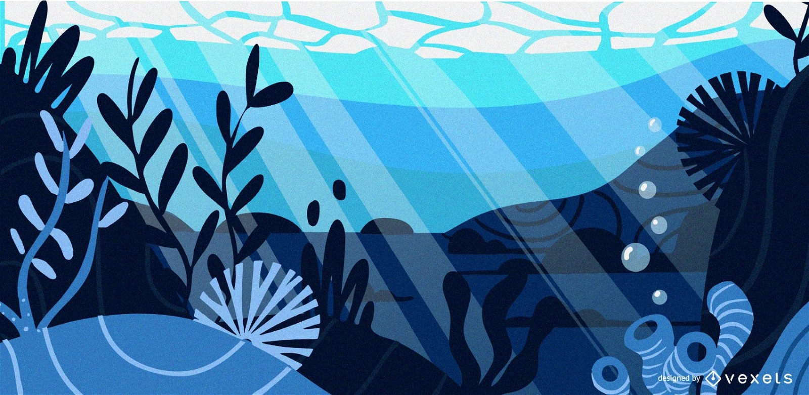 Underwater blue flat illustration
