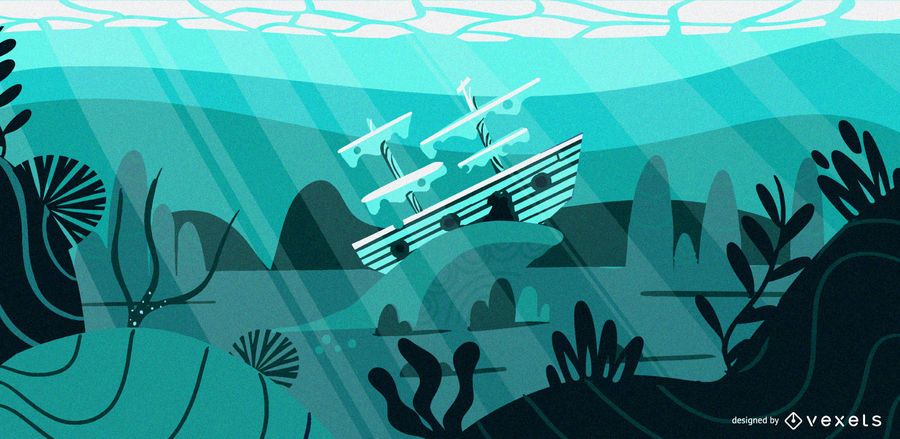 Ilustração plana de navio subaquático Ilustração plana de navio subaquático