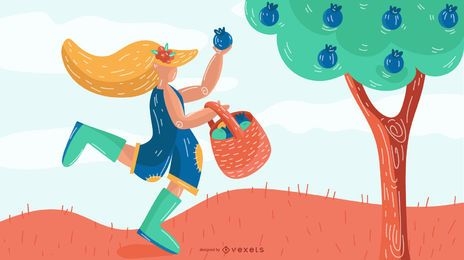 Ilustración de vector de niña feliz granjero