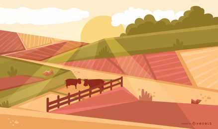 Fondo del atardecer del campo de cultivo