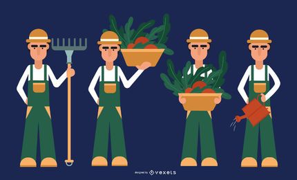 Conjunto de Design plano de personagem de agricultor Conjunto de Design plano de personagem de agricultor