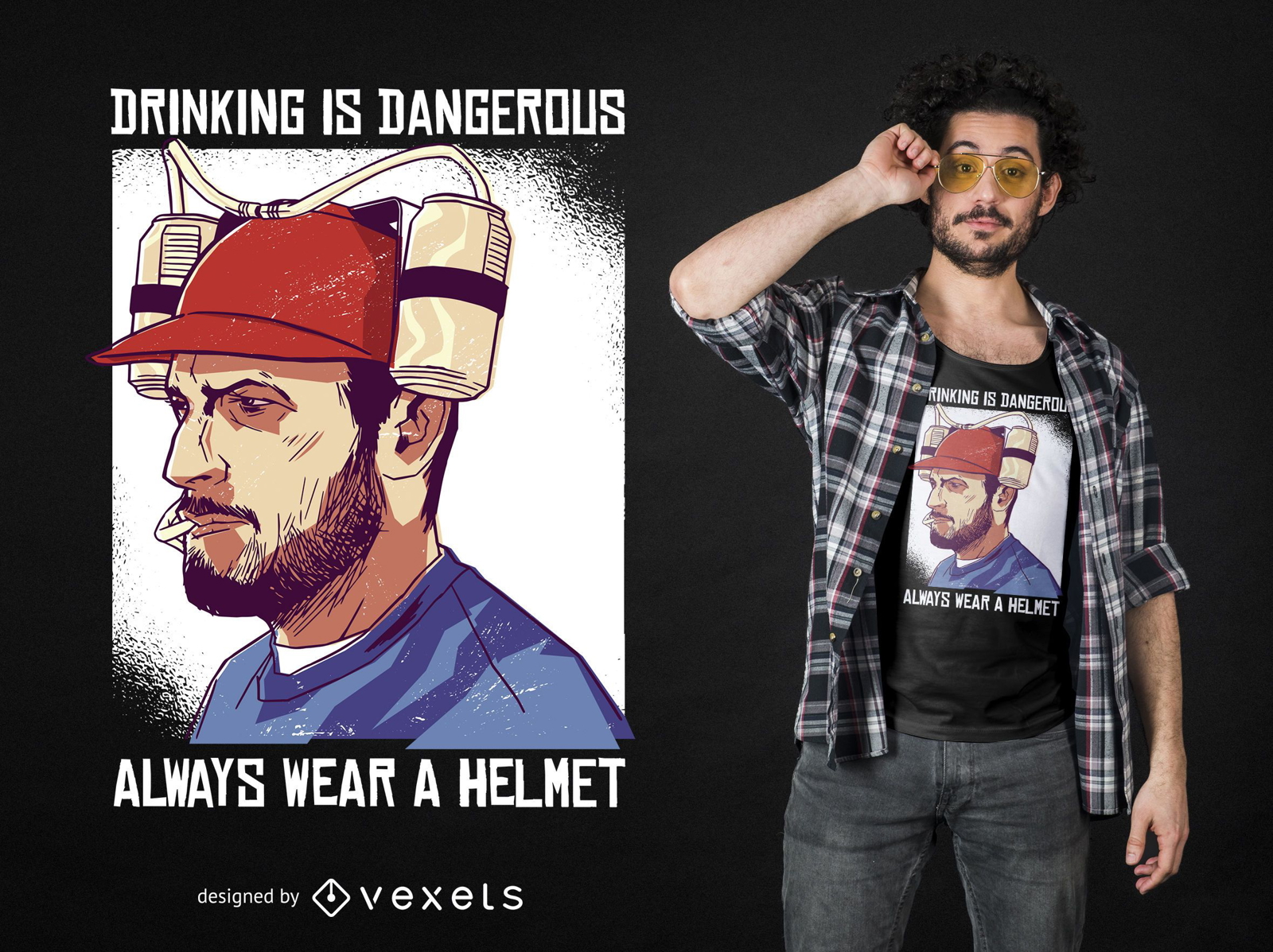 Design engraçado de camiseta com capacete de cerveja