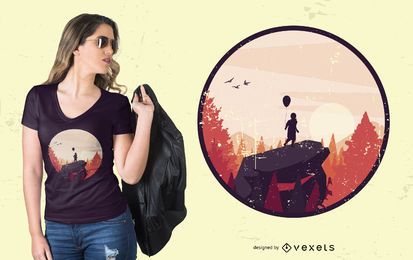 Junge auf Felsen-Landschaftst-shirt Entwurf Junge auf Felsen-Landschaftst-shirt Entwurf