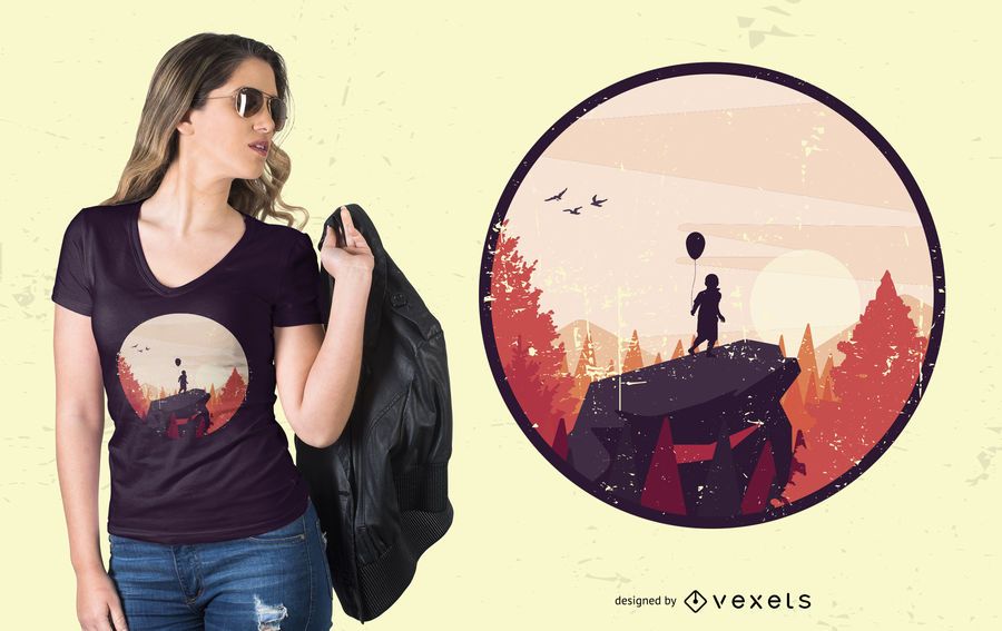 Boy on Rock Landscape T-shirt Design Boy on Rock Landscape T-shirt Design