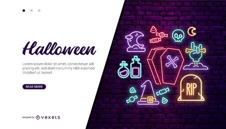 Design de cartão de ícones de néon de Halloween