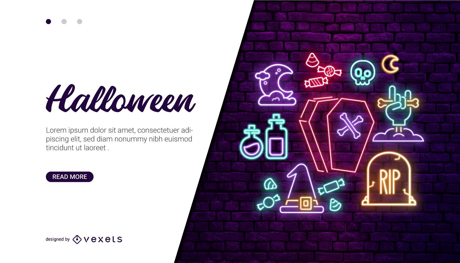 Halloween neon icons card design