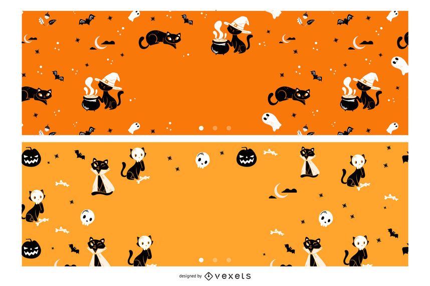 Conjunto de banner de gatos de Halloween Conjunto de banner de gatos de Halloween
