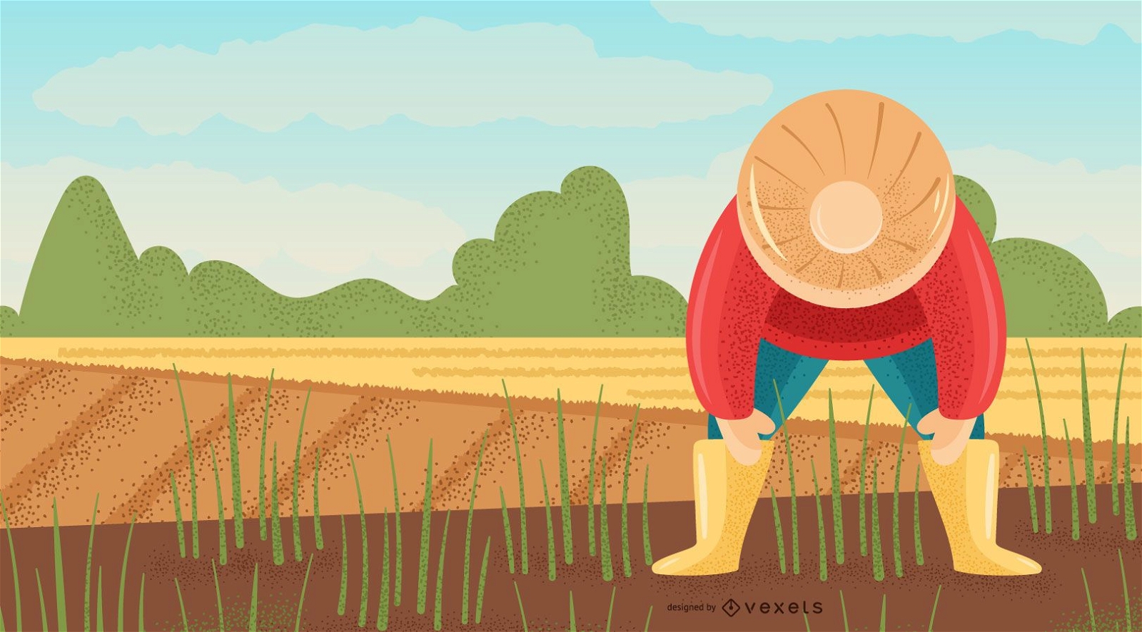 Farming Man on Field Background Design