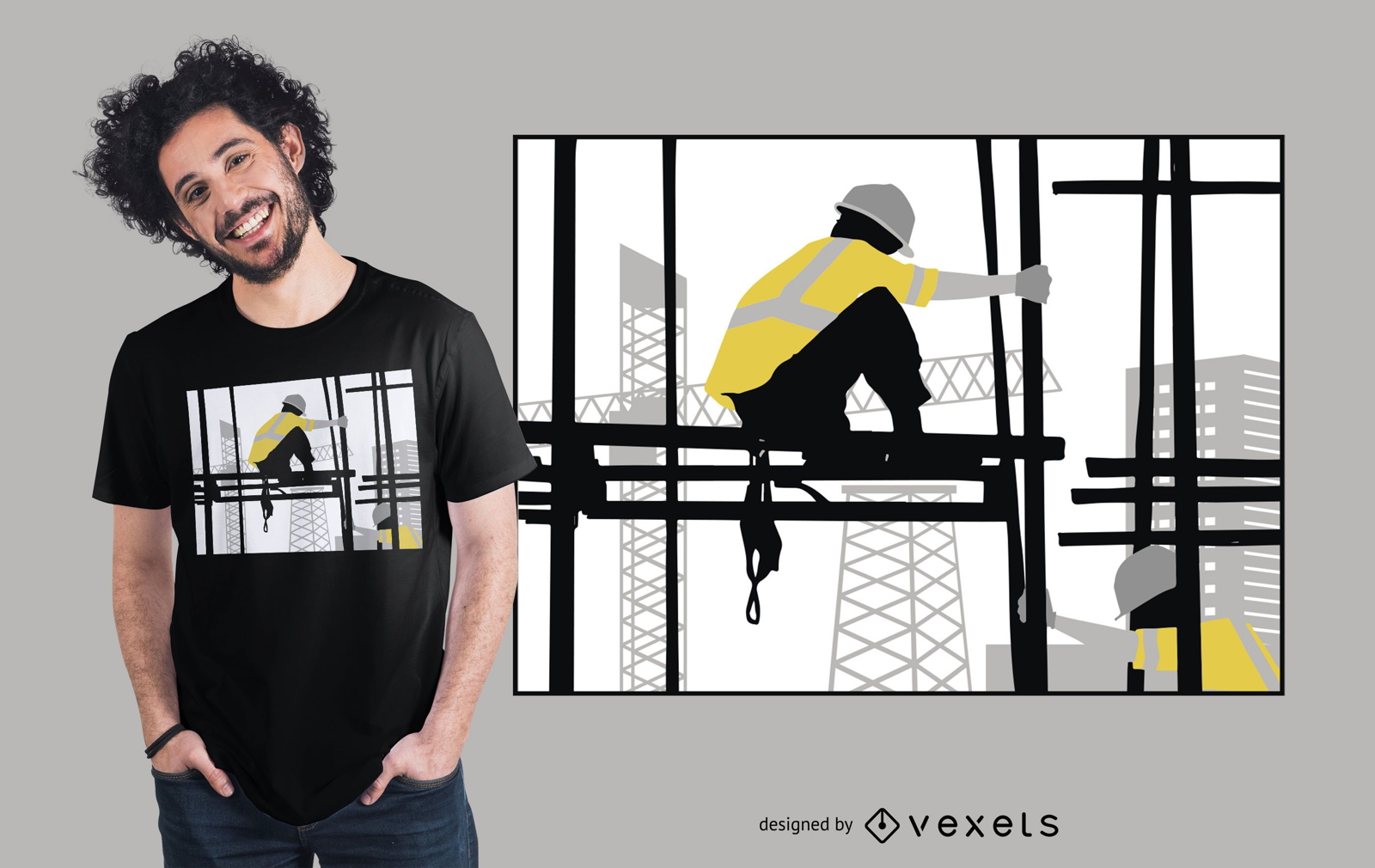 Design de camiseta da silhueta do homem da construção