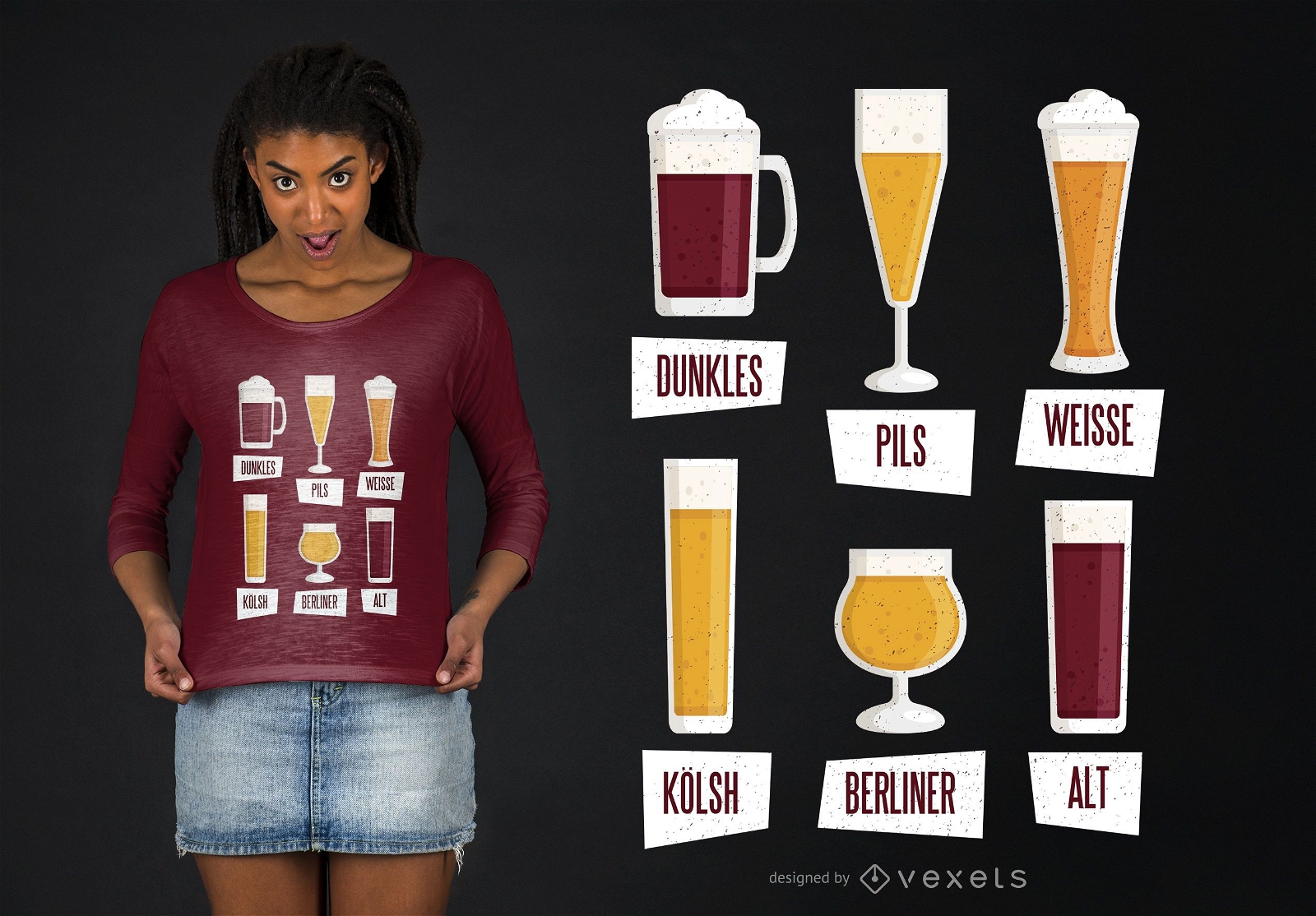 Dise?o de camiseta de tipos de cerveza.